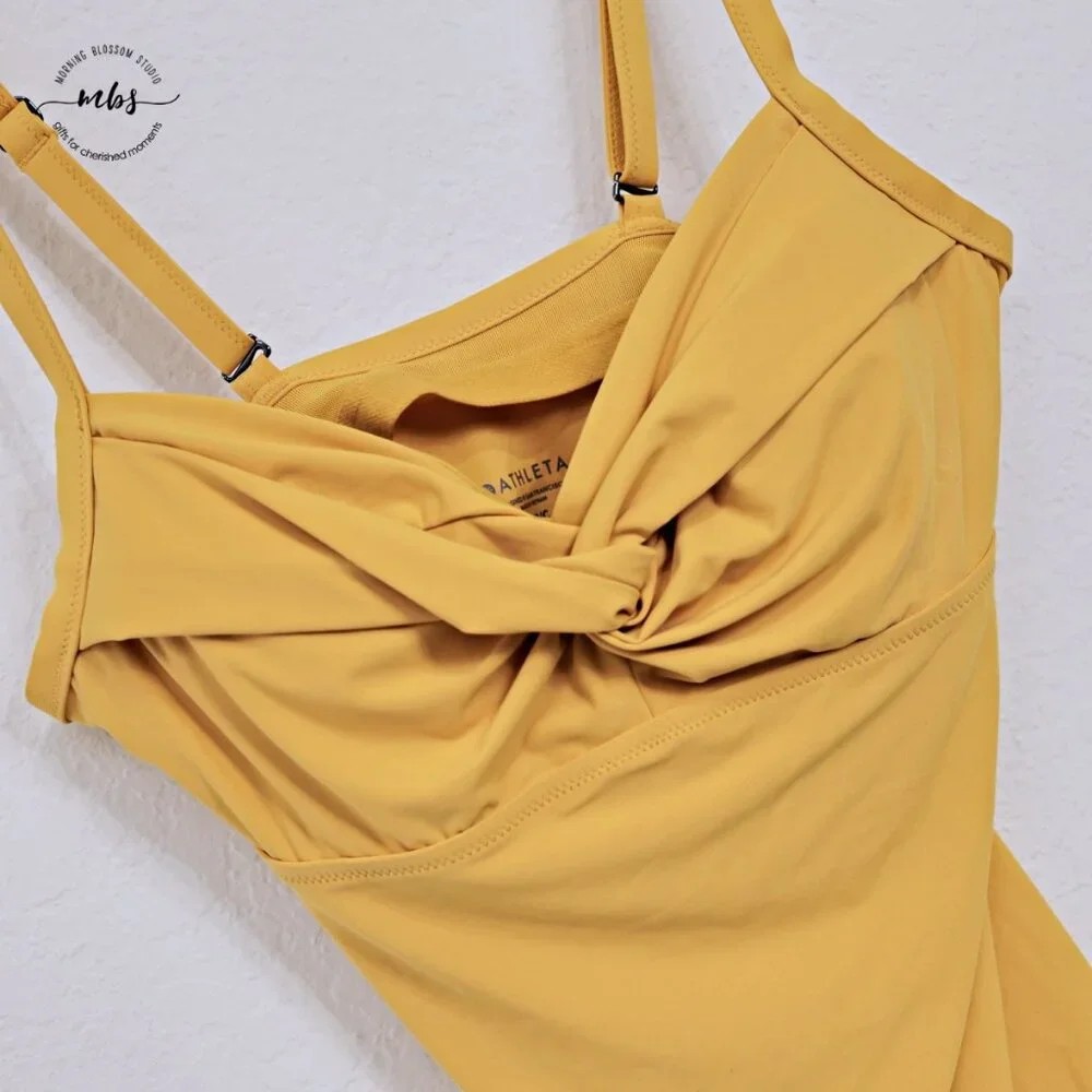 Athleta Twist‎ Up Tankini Crossback Adjustable Swim Top Yellow Women 34B/C